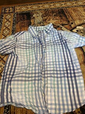 wonder nation Blue Plaid Short-Sleeve Button-Down Shirt